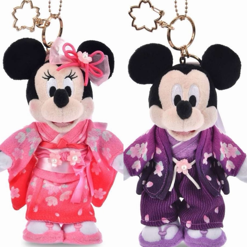 Japan Disney Sakura 2026 Kimono Minnie & Mickey Mouse Plush Keychain